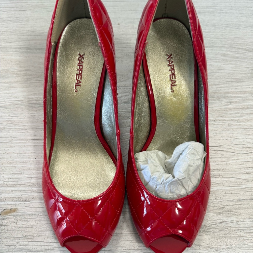 Xappeal Red Patent Quilted Peep-Toe Pumps